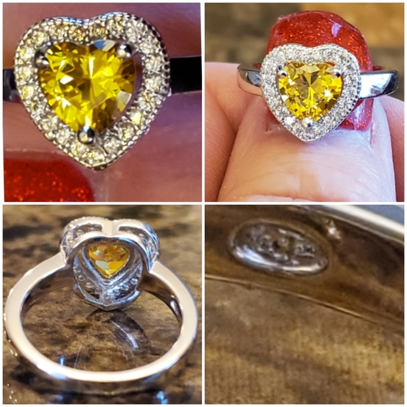Genuine 3.5ct Yellow Canary Sapphire Heart Ring 6 - Picture 5 of 7